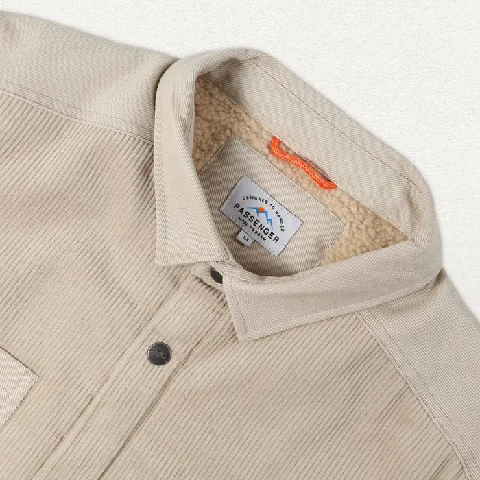 Passenger Clothing Kodiak Sherpa Lined Cord Overshirt Feather Grey Men Shirts