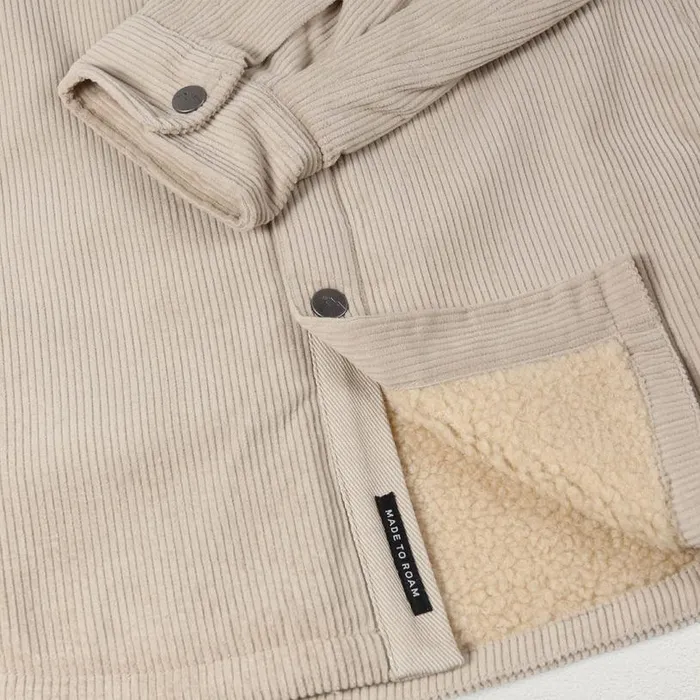 Passenger Clothing Kodiak Sherpa Lined Cord Overshirt Feather Grey Men Shirts