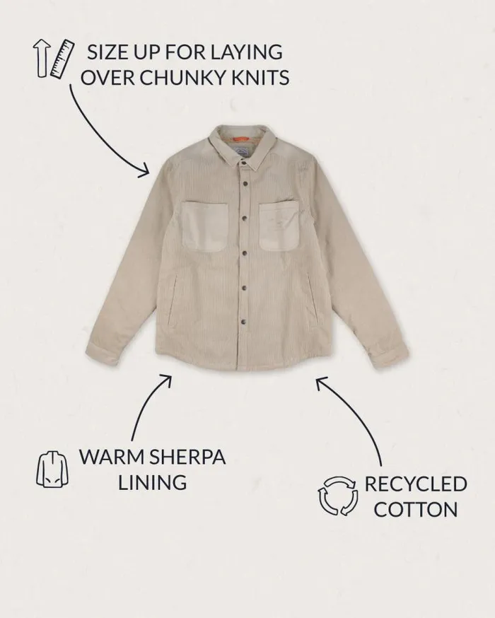Passenger Clothing Kodiak Sherpa Lined Cord Overshirt Feather Grey Men Shirts
