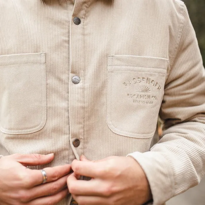 Passenger Clothing Kodiak Sherpa Lined Cord Overshirt Feather Grey Men Shirts