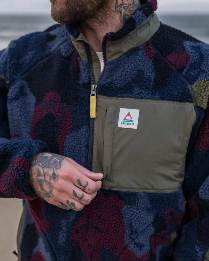 Passenger Clothing Offroad Recycled Sherpa 12 Zip Fleece Sycamore Pattern Men Fleece