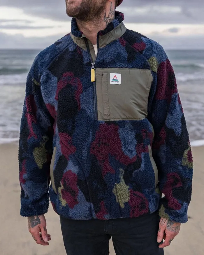 Passenger Clothing Offroad Recycled Sherpa 12 Zip Fleece Sycamore Pattern Men Fleece
