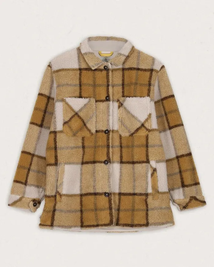 Passenger Clothing Olympus Yarn Dye Recycled Sherpa Fleece Shirt Honey Check Women Shirts
