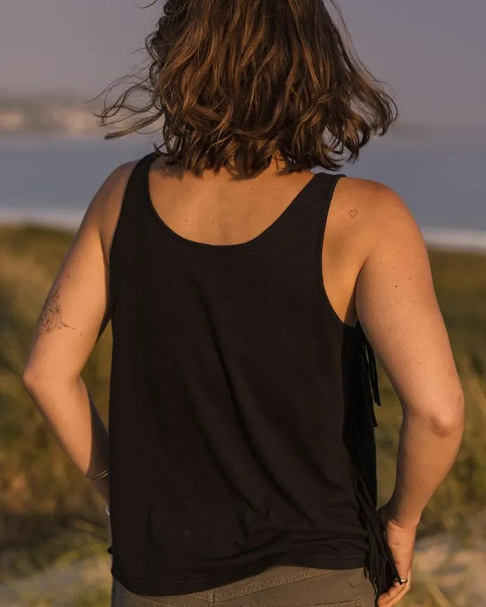 Passenger Clothing Poppy Recycled Cotton Tassel Vest Black Women Tops and TShirts
