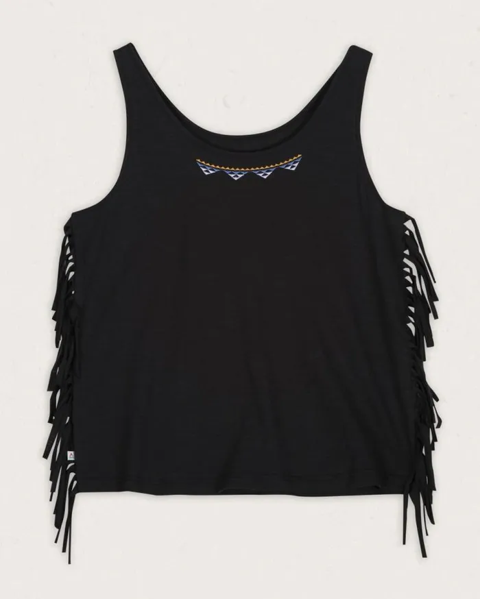 Passenger Clothing Poppy Recycled Cotton Tassel Vest Black Women Tops and TShirts