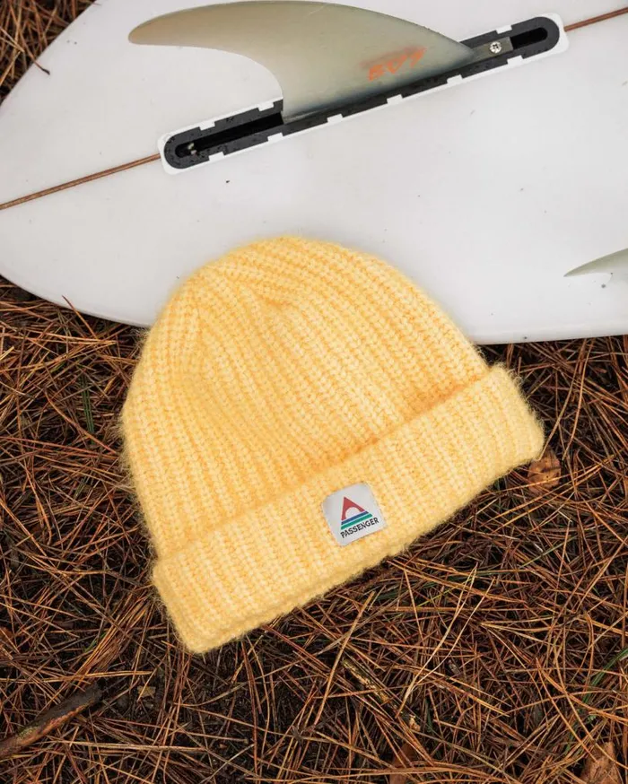 Passenger Clothing Redwood Fleece Lined Recycled Beanie Ochre Yellow WomenMen Beanies