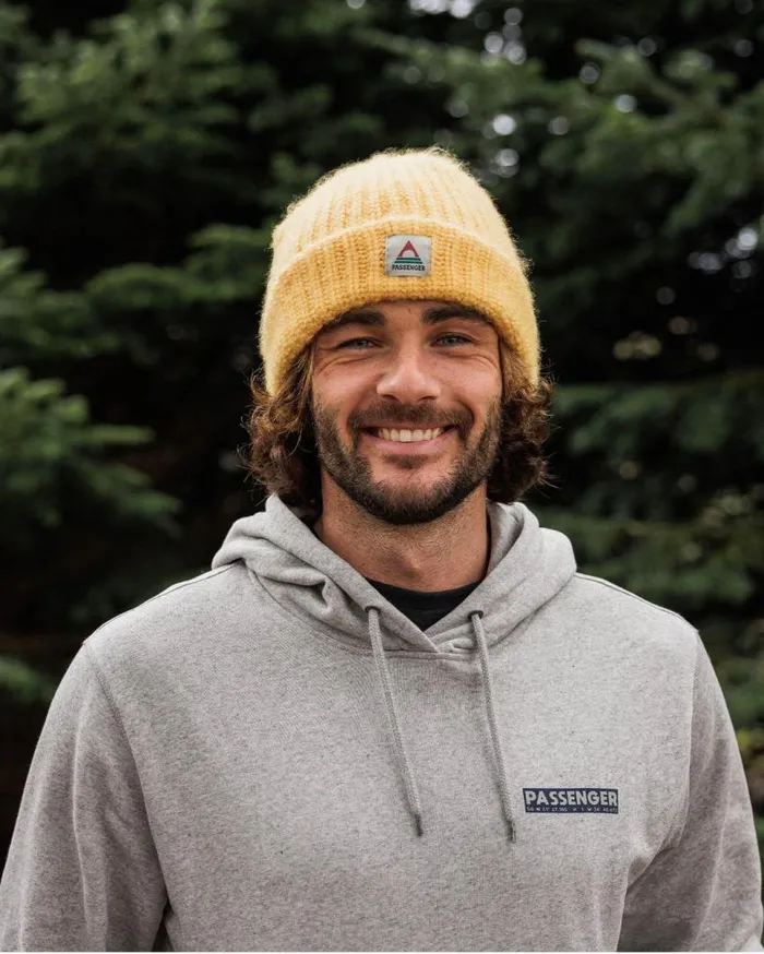 Passenger Clothing Redwood Fleece Lined Recycled Beanie Ochre Yellow WomenMen Beanies