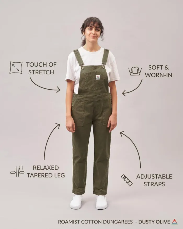 Passenger Clothing Roamist Organic Cotton Dungarees Khaki Women Dungarees and Trousers