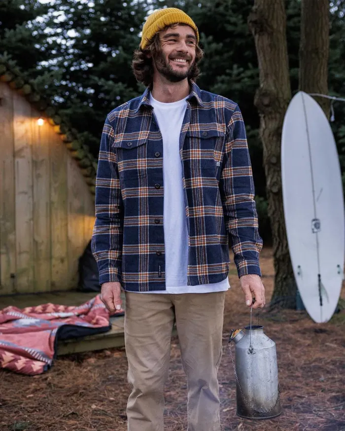 Passenger Clothing Rustic Organic Cotton Heavyweight Overshirt Rich Navy Check Men Shirts