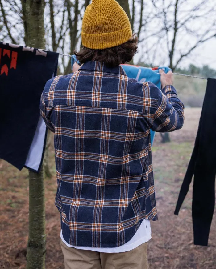 Passenger Clothing Rustic Organic Cotton Heavyweight Overshirt Rich Navy Check Men Shirts