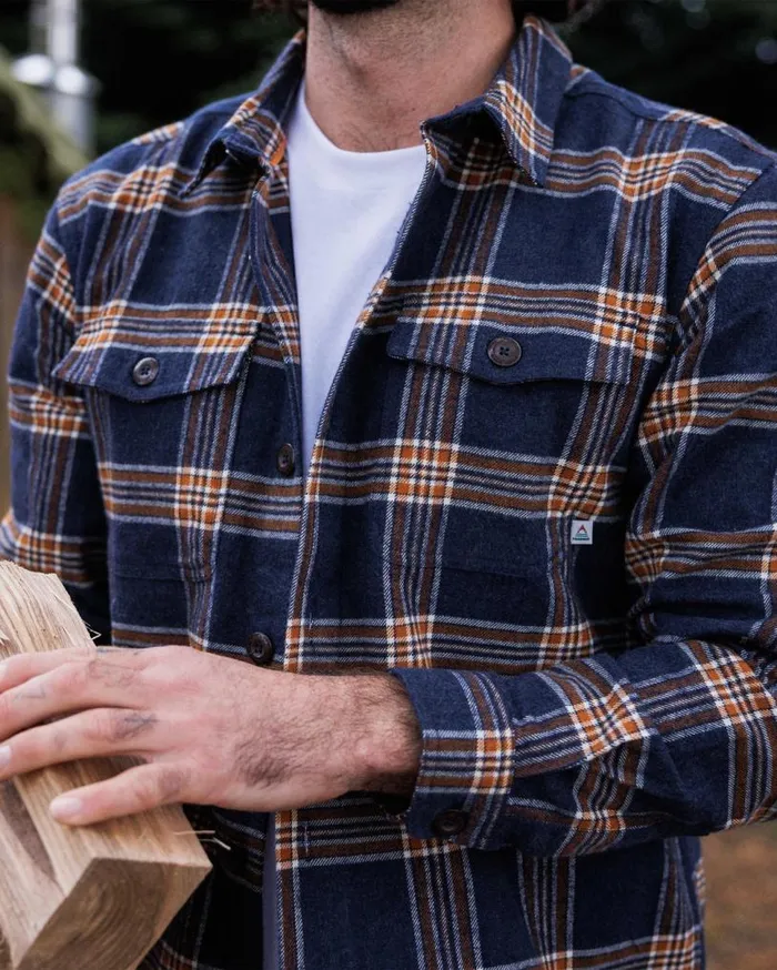 Passenger Clothing Rustic Organic Cotton Heavyweight Overshirt Rich Navy Check Men Shirts