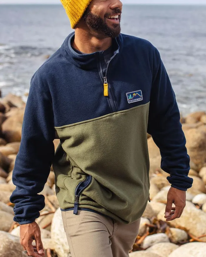 Passenger Clothing Set Off Recycled Polar 14 Zip Fleece Deep Navy Men Fleece