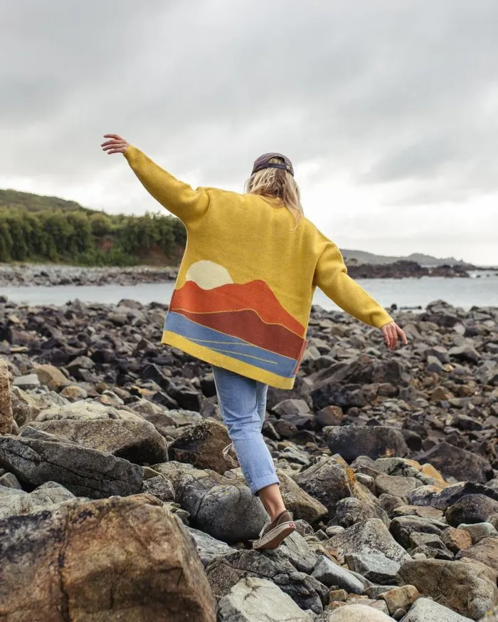 Passenger Clothing Vista Recycled Knitted Cardigan Amber Gold Women Knitwear
