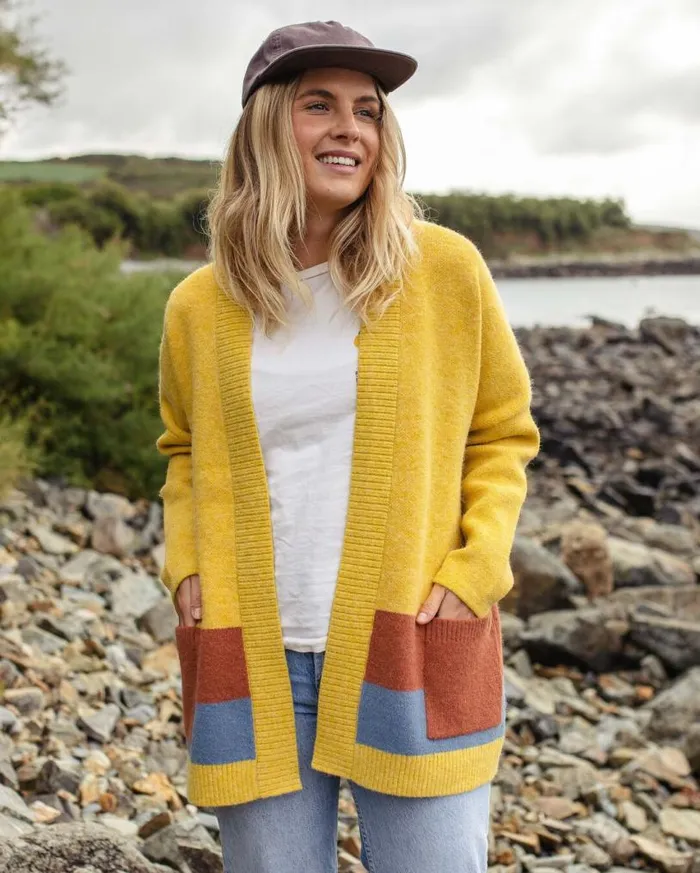 Passenger Clothing Vista Recycled Knitted Cardigan Amber Gold Women Knitwear