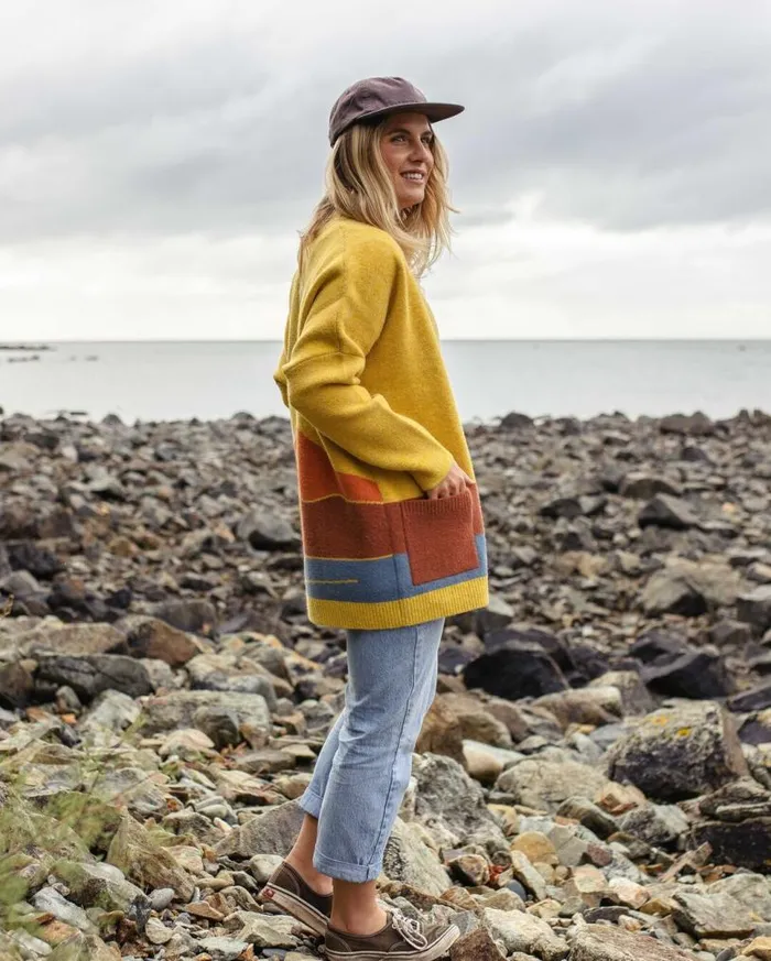 Passenger Clothing Vista Recycled Knitted Cardigan Amber Gold Women Knitwear