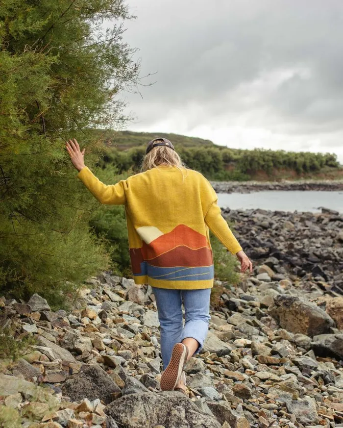 Passenger Clothing Vista Recycled Knitted Cardigan Amber Gold Women Knitwear