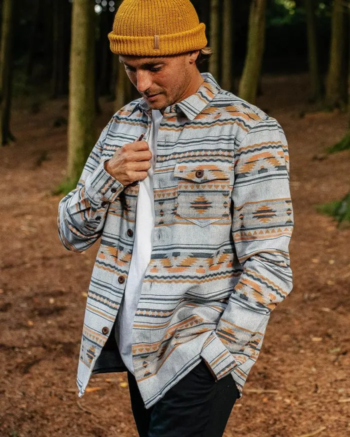 Passenger Clothing Woodland Organic Cotton Overshirt Grey Marl Men Shirts