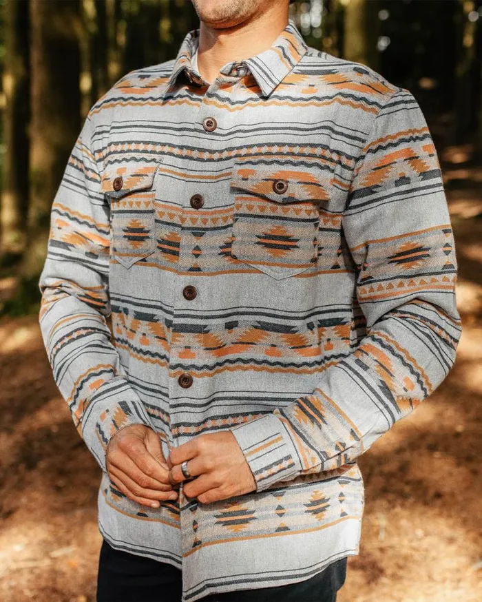 Passenger Clothing Woodland Organic Cotton Overshirt Grey Marl Men Shirts