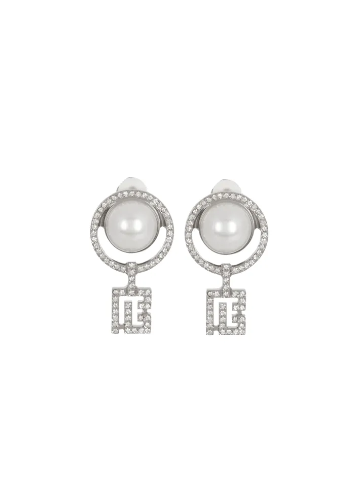 Pearl Earrings With Art Deco Rhinestones Silver Women Balmain Fashion Jewelry