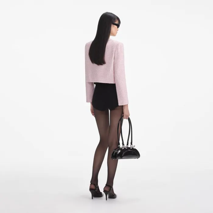 Pink Boucle Pearl Trim Jacket Women Self Portrait Outerwear Pink Boucle Pearl Trim Jacket Women Self Portrait Outerwear