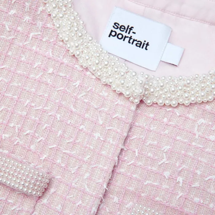 Pink Boucle Pearl Trim Jacket Women Self Portrait Outerwear Pink Boucle Pearl Trim Jacket Women Self Portrait Outerwear