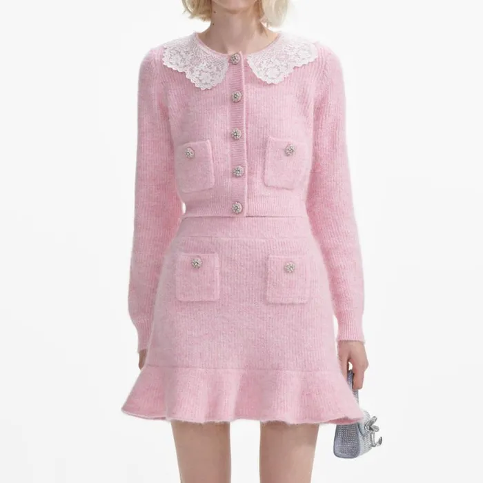 Pink Fluffy Rib Knit Mini Skirt Women Self Portrait Knitwear Pink Fluffy Rib Knit Mini Skirt Women Self Portrait Knitwear