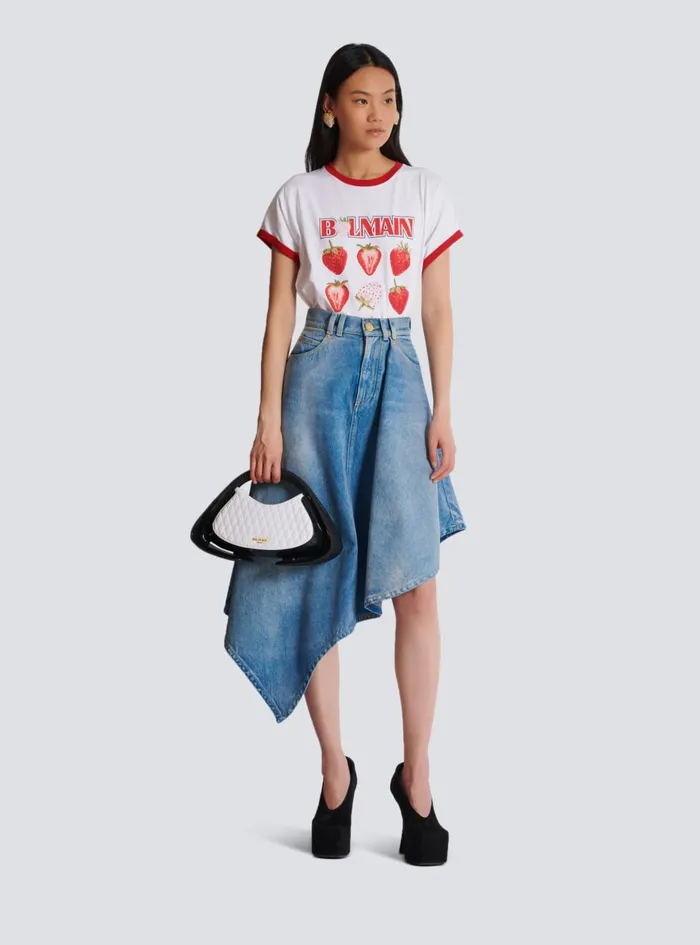 Pleated Asymmetric Denim Skirt Blue Women Balmain Denim