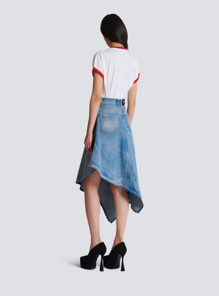 Pleated Asymmetric Denim Skirt Blue Women Balmain Denim
