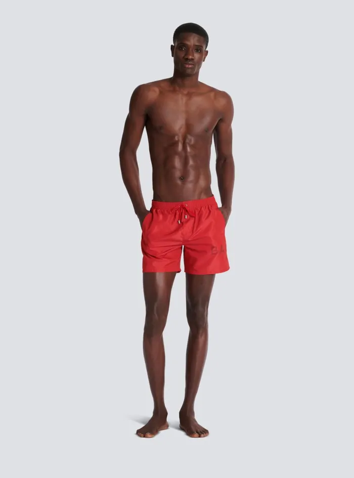 Printed Paris Swim Shorts Red Men Balmain Swimwear