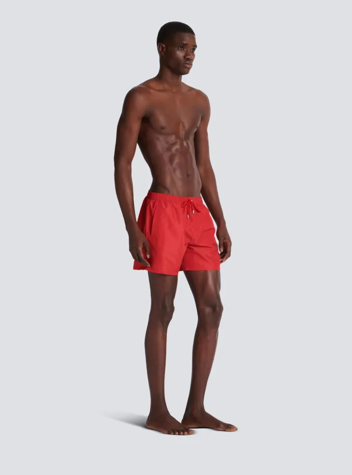Printed Paris Swim Shorts Red Men Balmain Swimwear