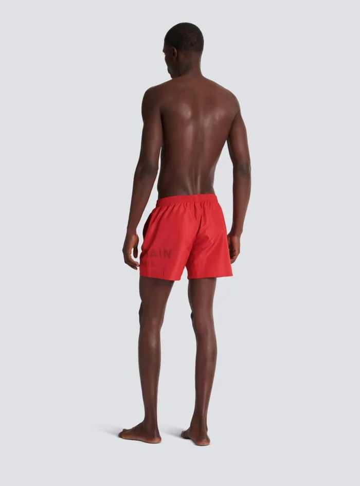 Printed Paris Swim Shorts Red Men Balmain Swimwear