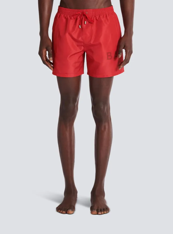 Printed Paris Swim Shorts Red Men Balmain Swimwear