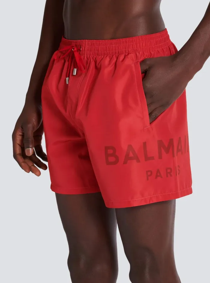 Printed Paris Swim Shorts Red Men Balmain Swimwear