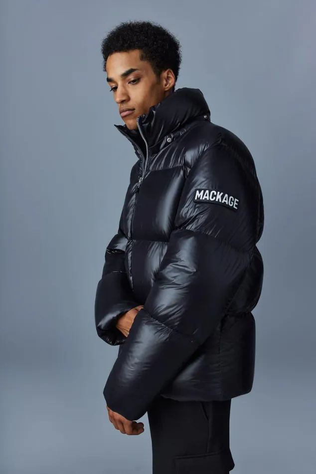 Puffer Men Mackage KENTZ Lustrous Down Jacket With Hood Black