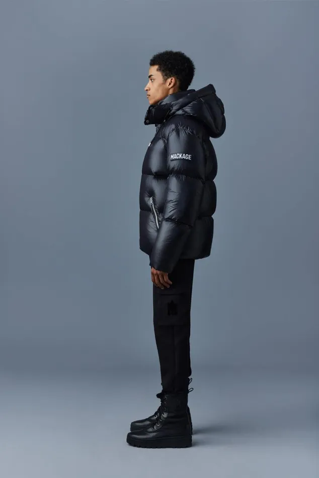 Puffer Men Mackage KENTZ Lustrous Down Jacket With Hood Black