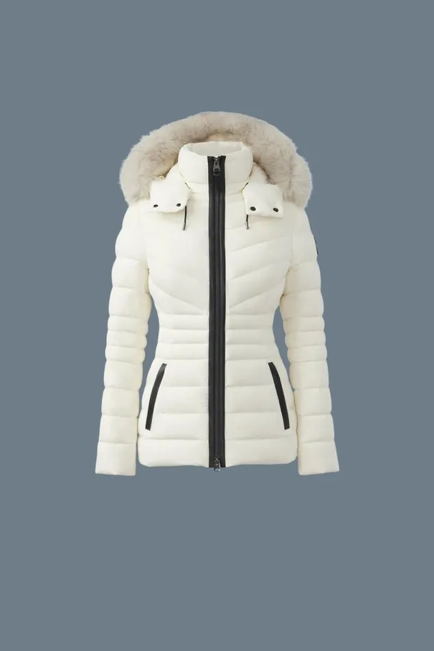 Puffers Women Mackage PATSY Agile 360 Down Jacket With Blue Fox Fur Cream Puffers Women Mackage PATSY Agile 360 Down Jacket With Blue Fox Fur Cream