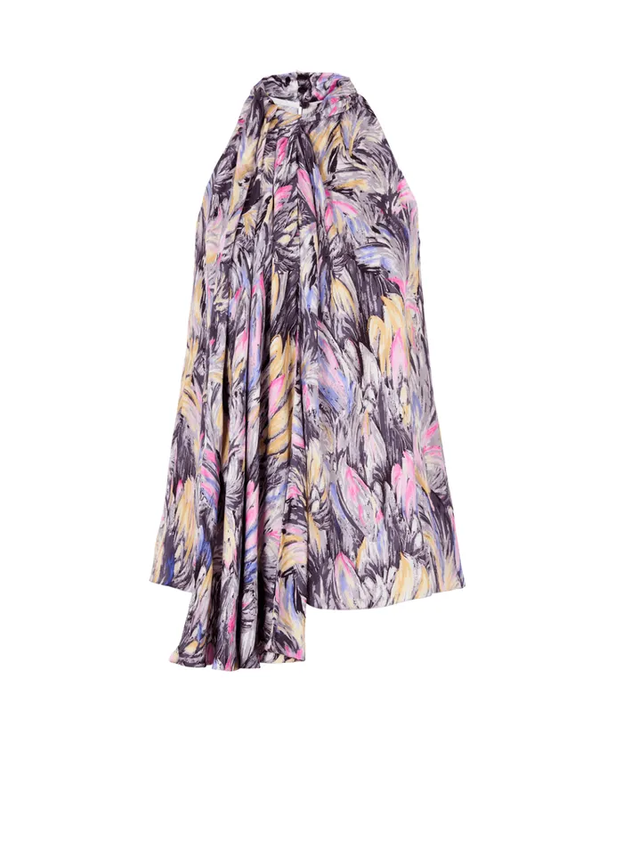 Pussybow Top With Feather Print Multicolor Women Balmain Tops And Shirts