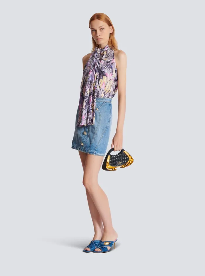 Pussybow Top With Feather Print Multicolor Women Balmain Tops And Shirts