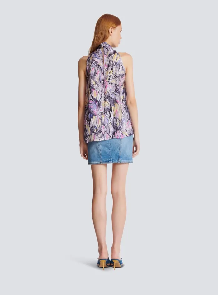 Pussybow Top With Feather Print Multicolor Women Balmain Tops And Shirts