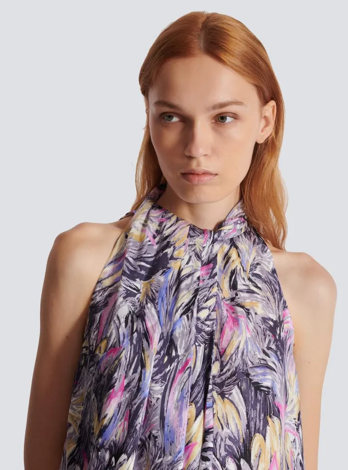 Pussybow Top With Feather Print Multicolor Women Balmain Tops And Shirts