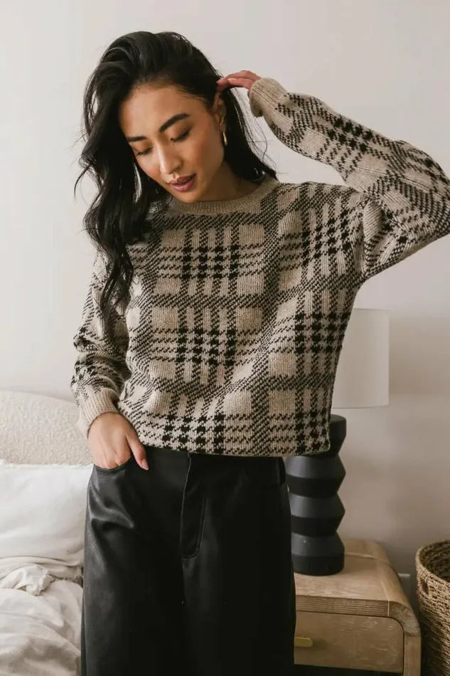 Raelynn Plaid Sweater Oatmeal Women Bohme Sweaters