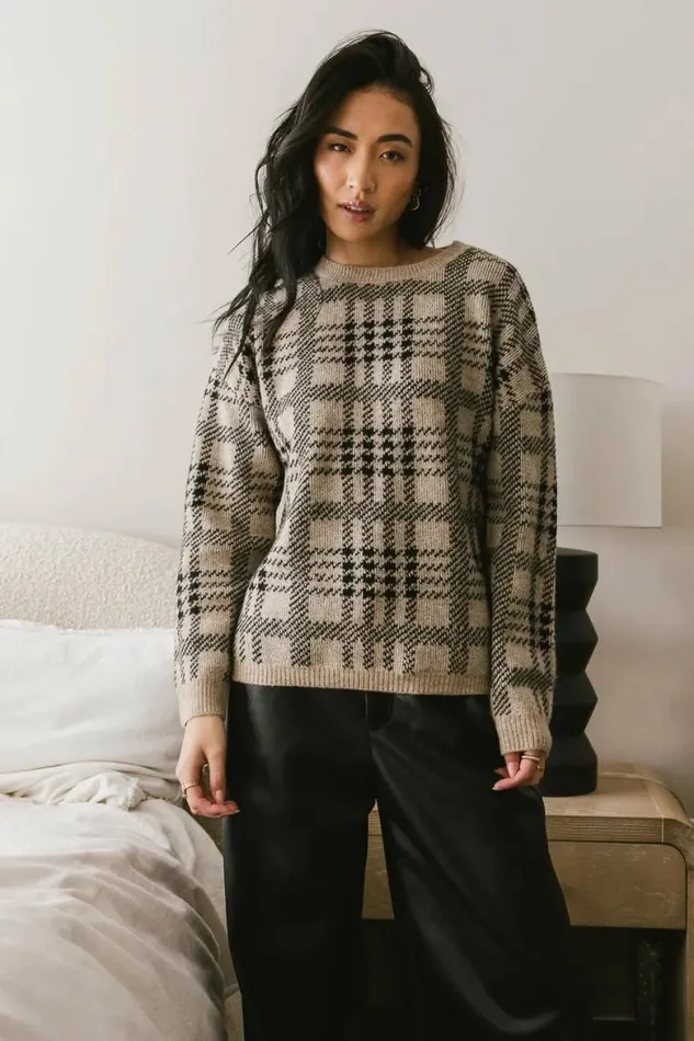 Raelynn Plaid Sweater Oatmeal Women Bohme Sweaters