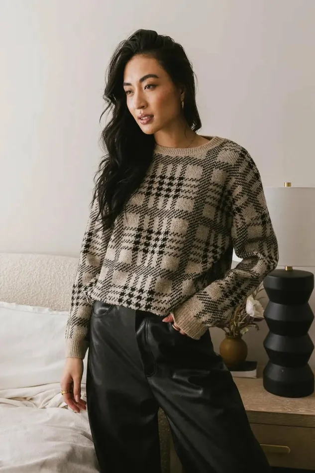 Raelynn Plaid Sweater Oatmeal Women Bohme Sweaters