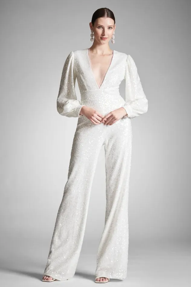 Reception Women Sachin and Babi Presly Jumpsuit 8211 Ivory Sequins