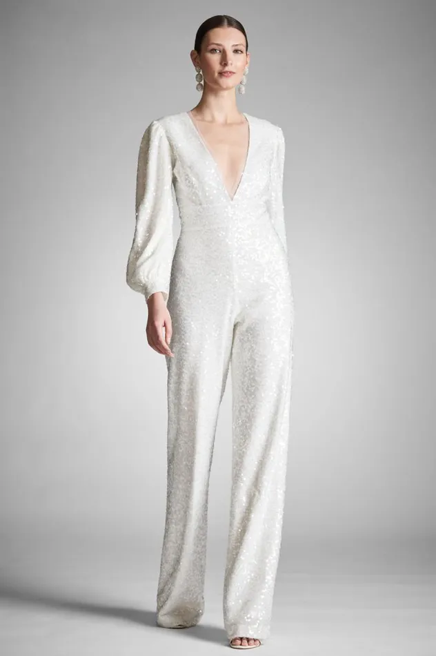Reception Women Sachin and Babi Presly Jumpsuit 8211 Ivory Sequins