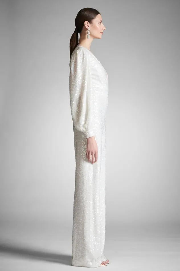 Reception Women Sachin and Babi Presly Jumpsuit 8211 Ivory Sequins