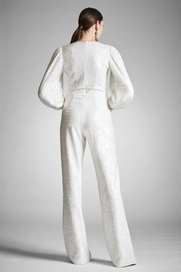 Reception Women Sachin and Babi Presly Jumpsuit 8211 Ivory Sequins