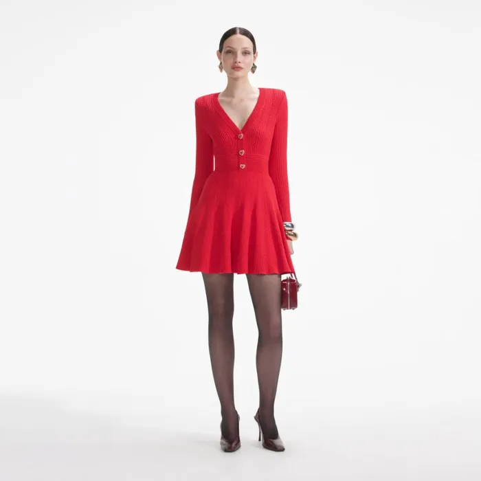 Red Pointelle Knit Mini Dress Women Self Portrait Dresses