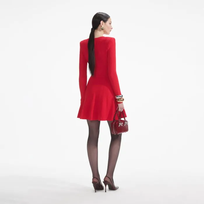 Red Pointelle Knit Mini Dress Women Self Portrait Dresses