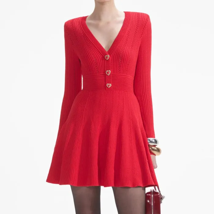 Red Pointelle Knit Mini Dress Women Self Portrait Dresses